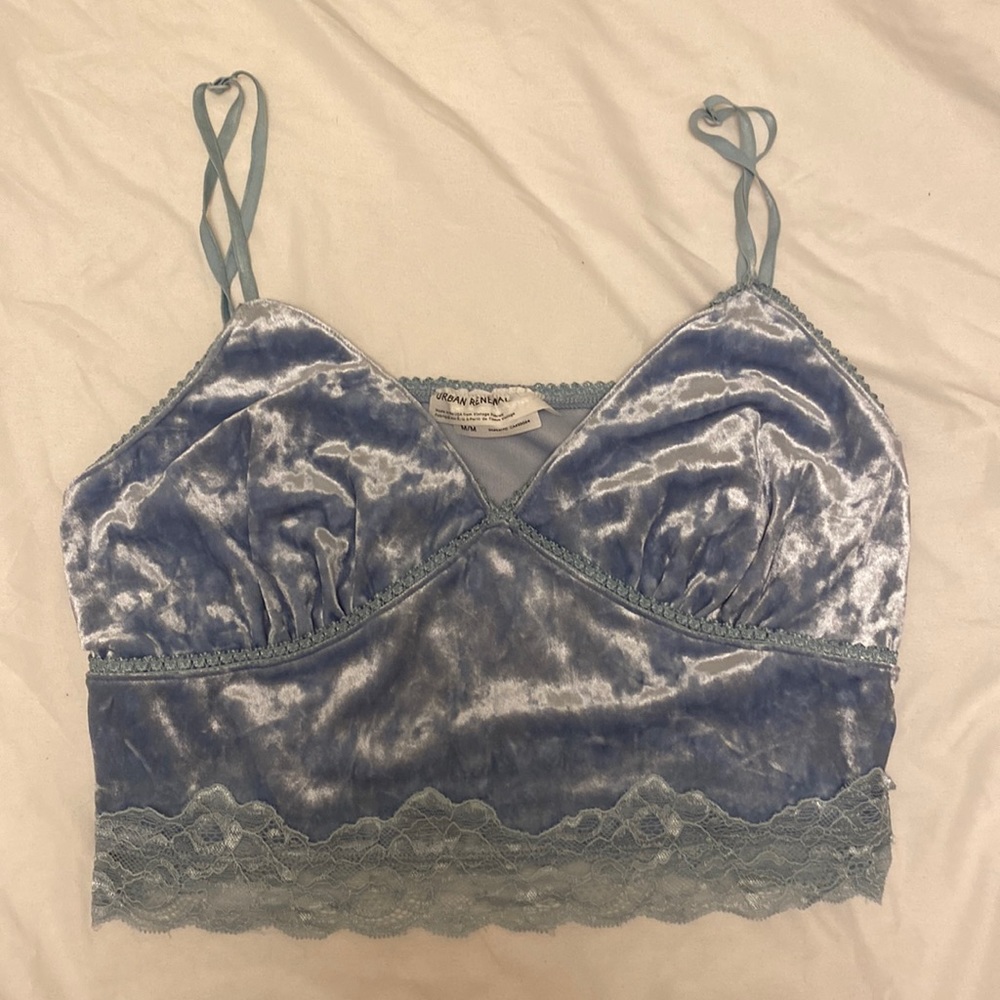 Urban Outfitters (Urban Renewal) blue velvet and lace tank top